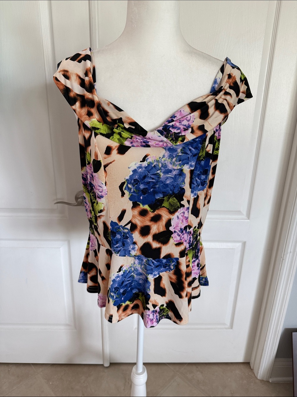 VENUS Floral & Leopard Print Cowl Neck Camisole - Blue, Pink, Cream